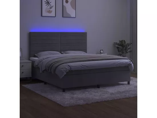 Sommier tapissier matelas et LED Gris clair 160x200 cm Velours