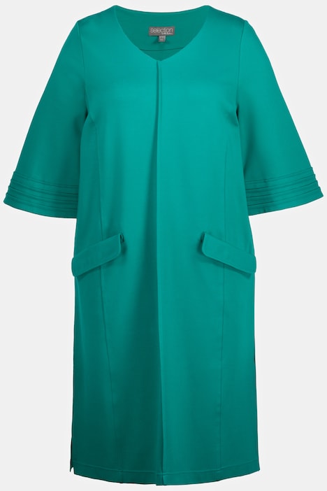Midi-Puntokleid, A-Linie, Biesen, V-Ausschnitt, 3/4-Arm