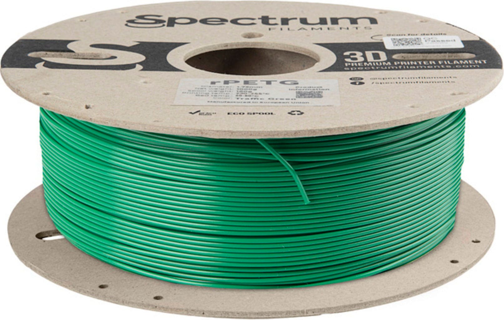 Spectrum  RPETG Traffic Green, 1,75 mm / 1000 g    Recyceltes PETG Material in Traffic Green