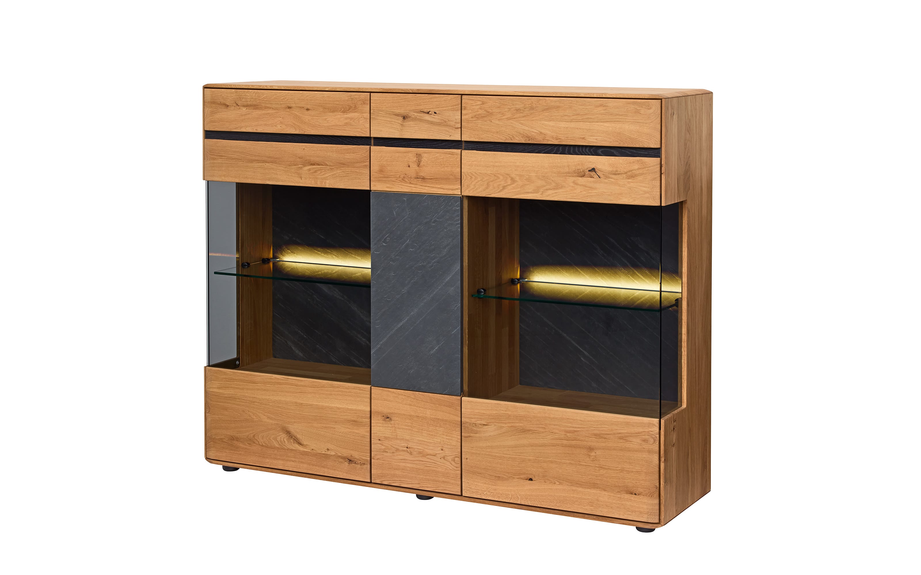 Highboard Danora Plus, grau/Kernbuche massiv, inkl. Softclose Funktion