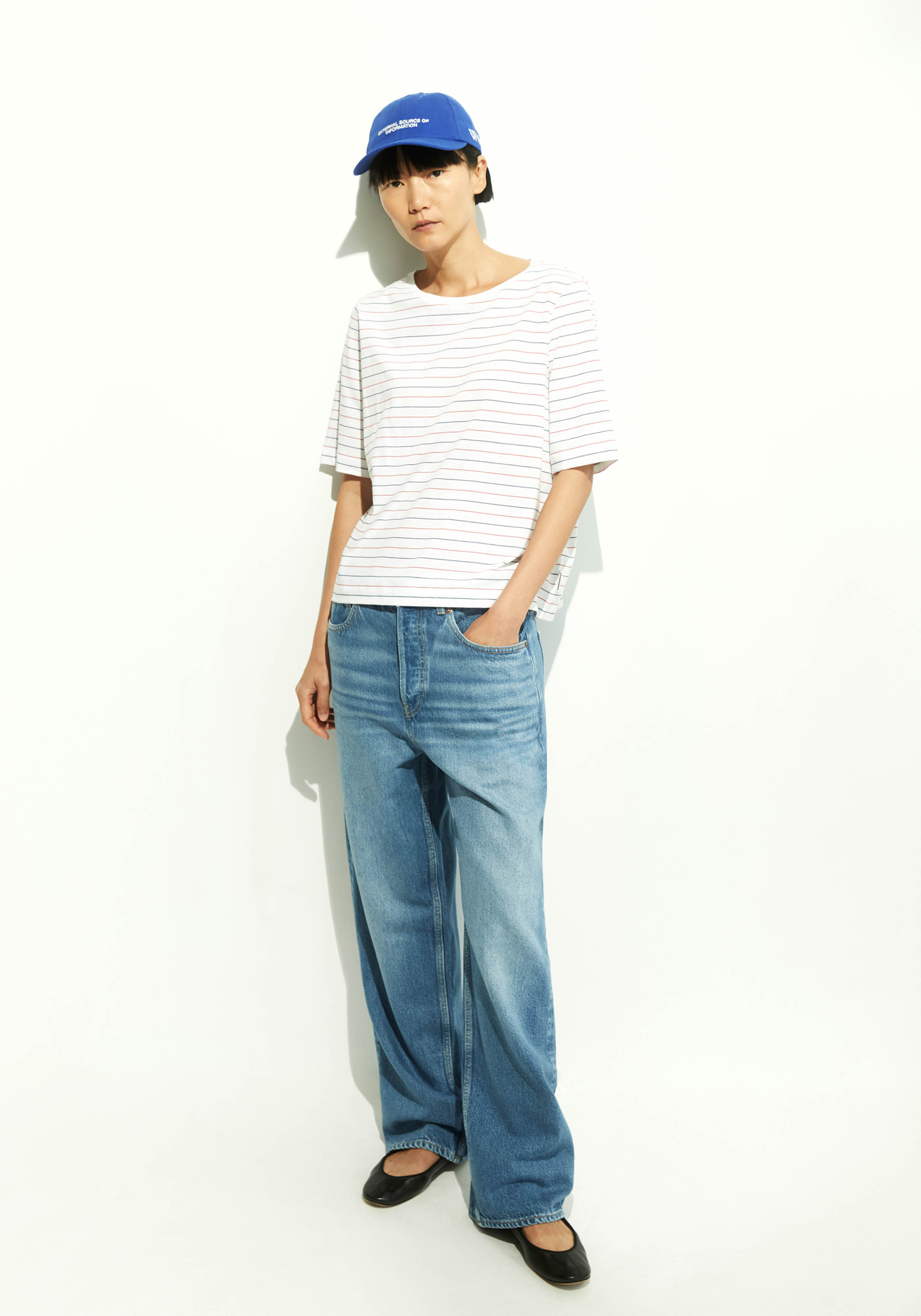Armedangels Ripp-T-Shirt Finiaa French Rivieraa White-Coral Blush-Night Sky