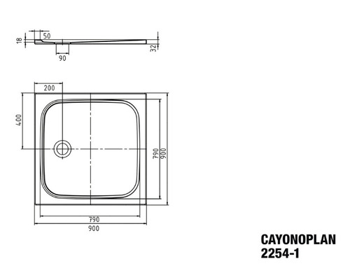 KALDEWEI CAYONOPLAN 2254-1 douchebak, 90 x 90 x 1,8 cm, alpinewit mat, 361400010711