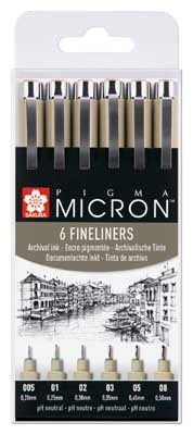 Sakura Pigma Black Micron Fineliner Set of 6