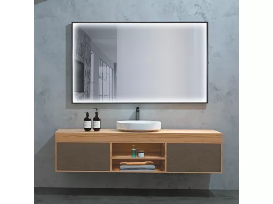 Miroir Salle de Bains Lumineux ABILITY Anti-Buée et Éclairage Périmétral Triled par Détecteur de Mouvement 120x80cm Noir Mat LEDIMEX by SANIZÉO
