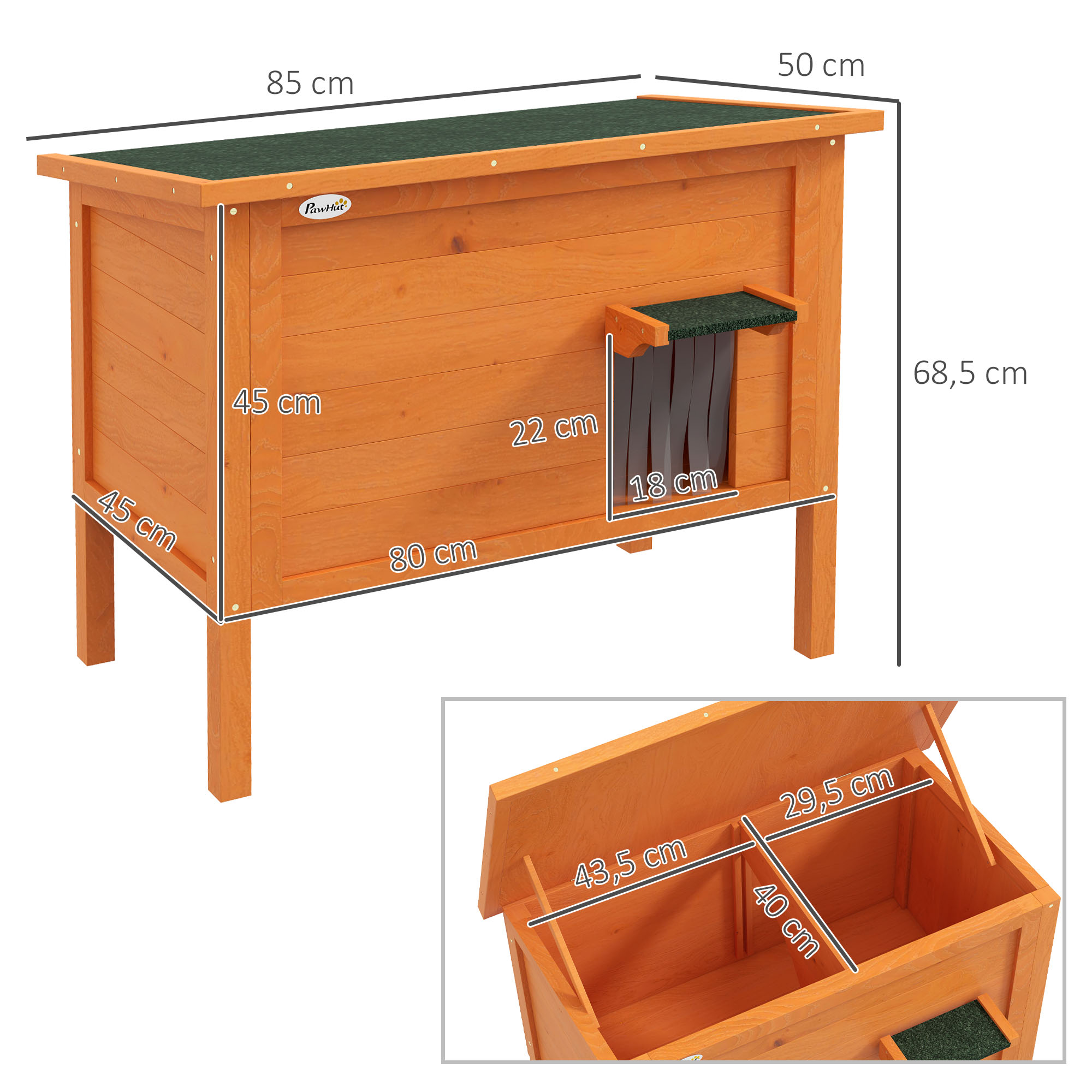 PawHut Katzenhütte mit Dach und Katzenklappe orange 85L x 50B x 68,5H cm