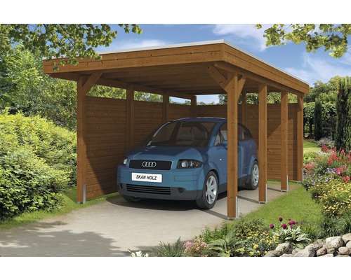 SKAN HOLZ Friesland enkele carport inclusief zij- en achterwand 314x555 cm notenhout