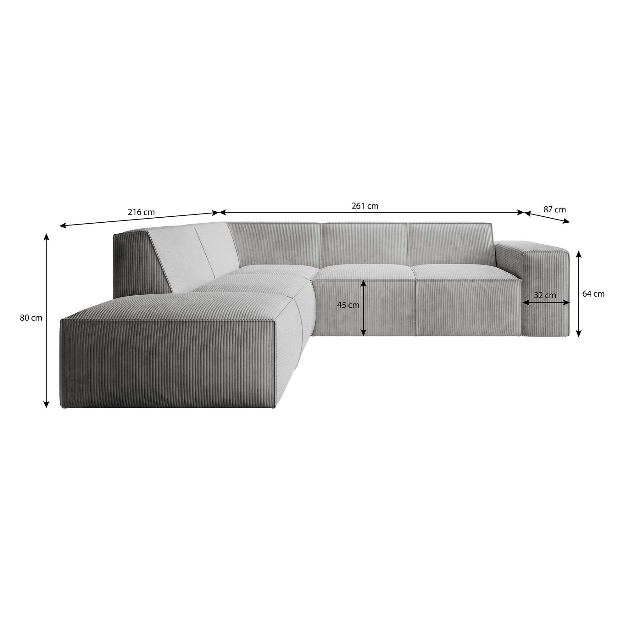 Monet - Hoekbank 4-zits met chaise longue - Fluffy ribstof beige - Links