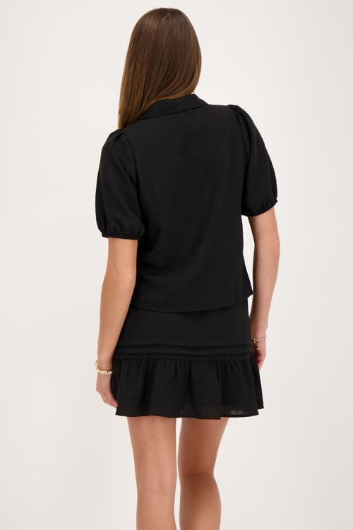 Zwarte linnen look top met strikjes