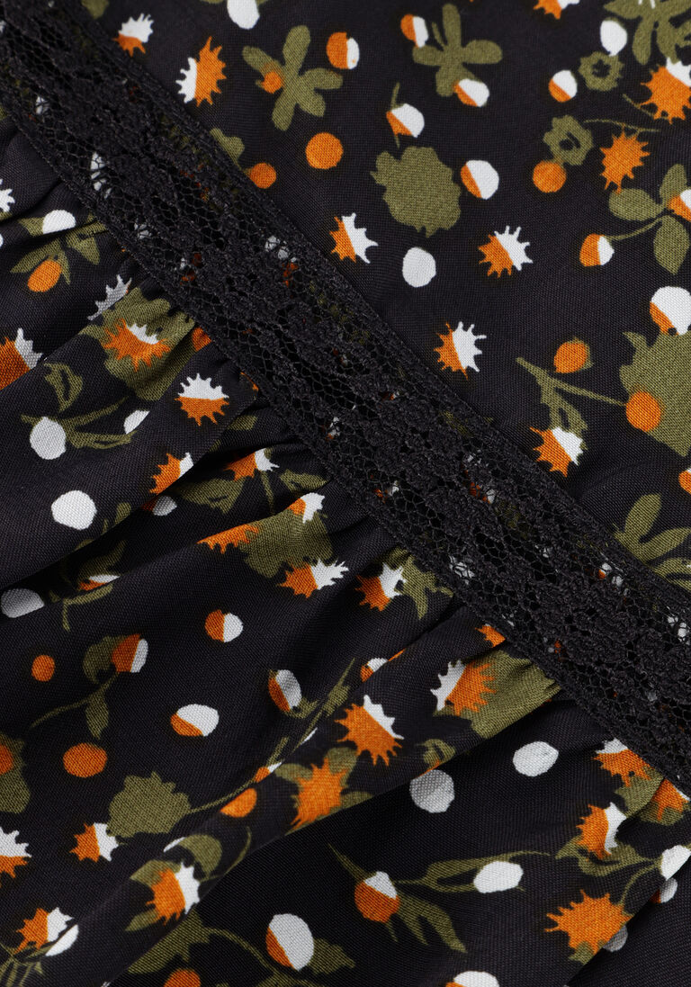 SCOTCH & SODA zwarte scotch & soda mini jurk smocked and tiered long sleeved dress