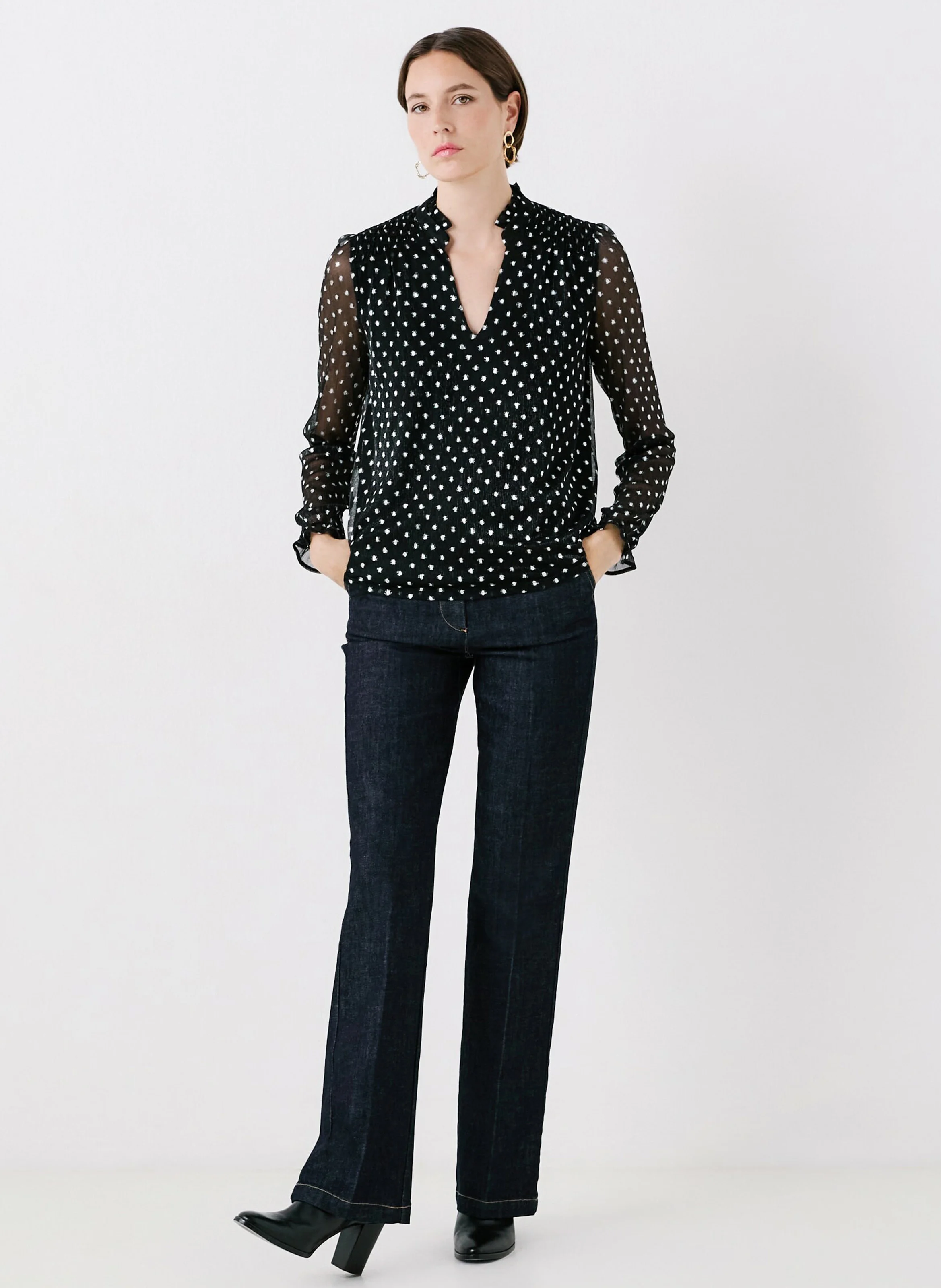 TILTANA2 - Blouse col V à pois | Argent