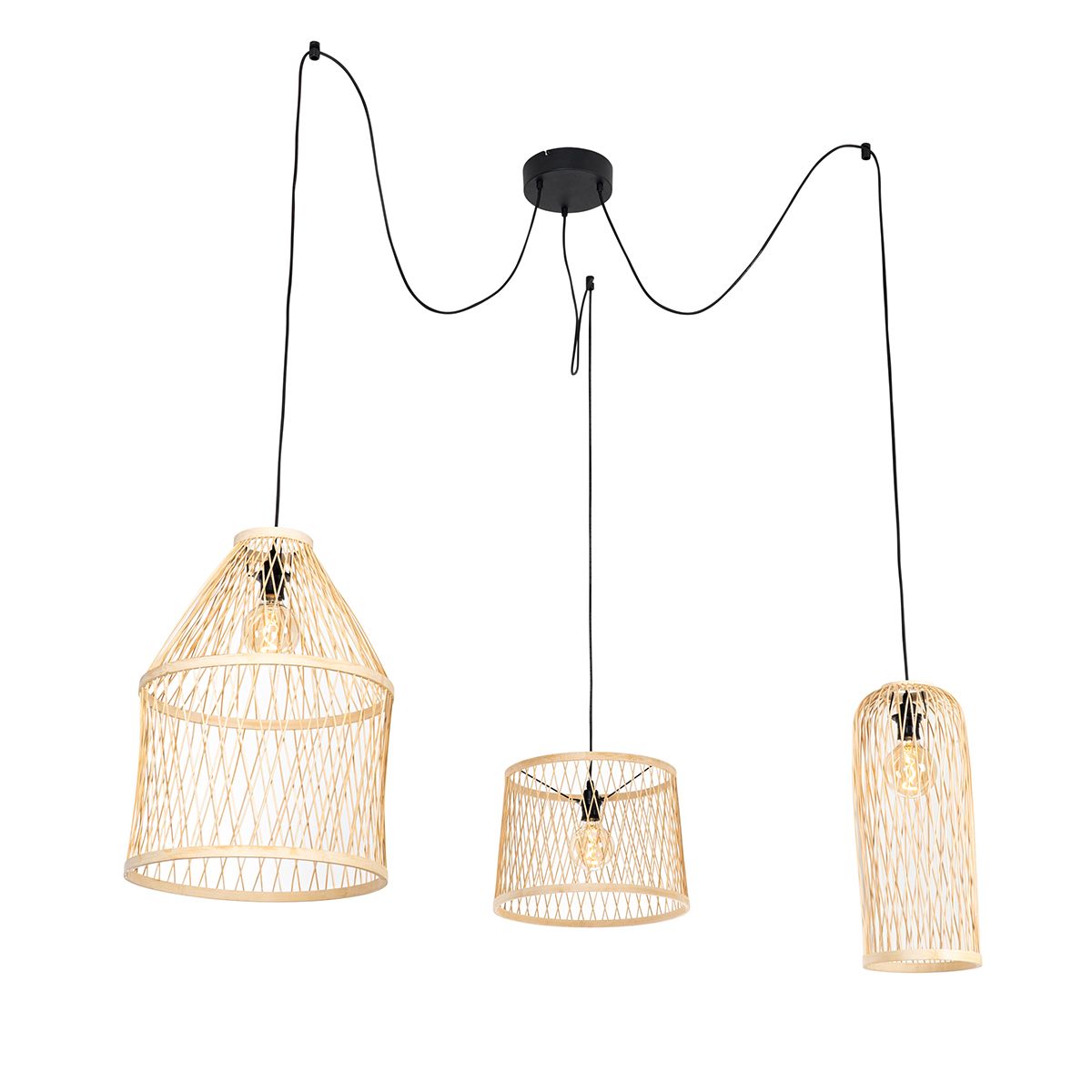 Landelijke buiten hanglamp rotan 3-lichts - Calamus