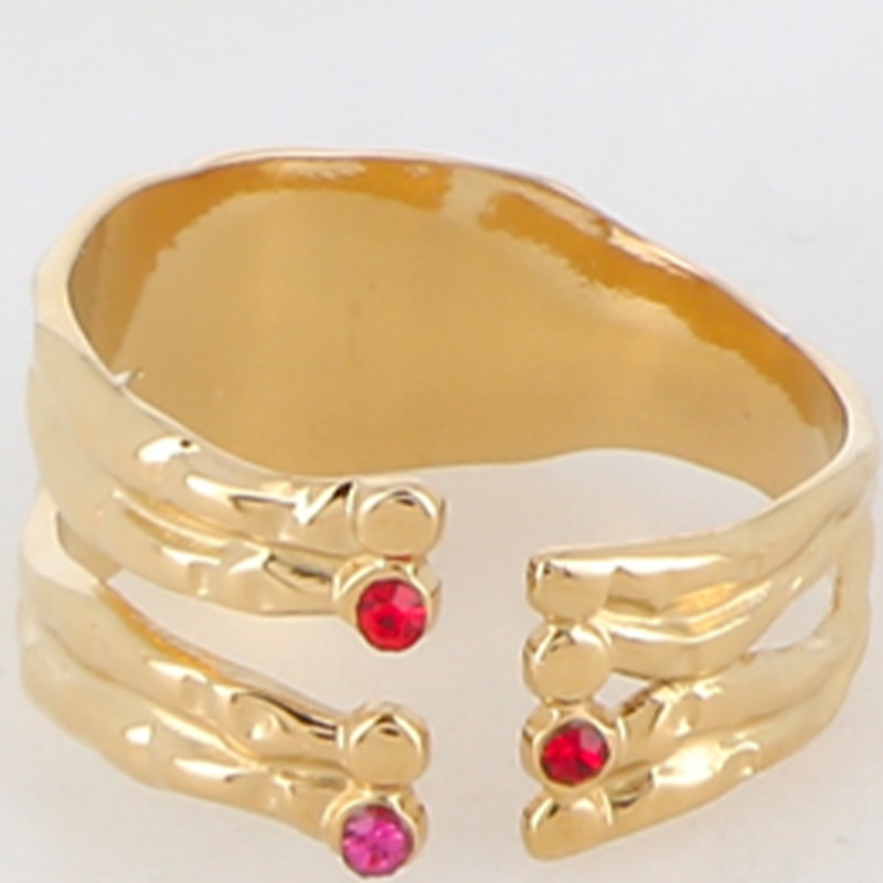 Bague multi-rangs - Acier inoxydable doré & zirconium rose