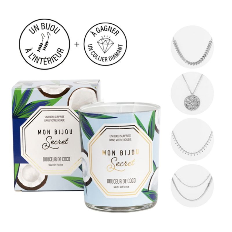 Bougie Bijou Collier argenté  - Parfum Coco - 40h