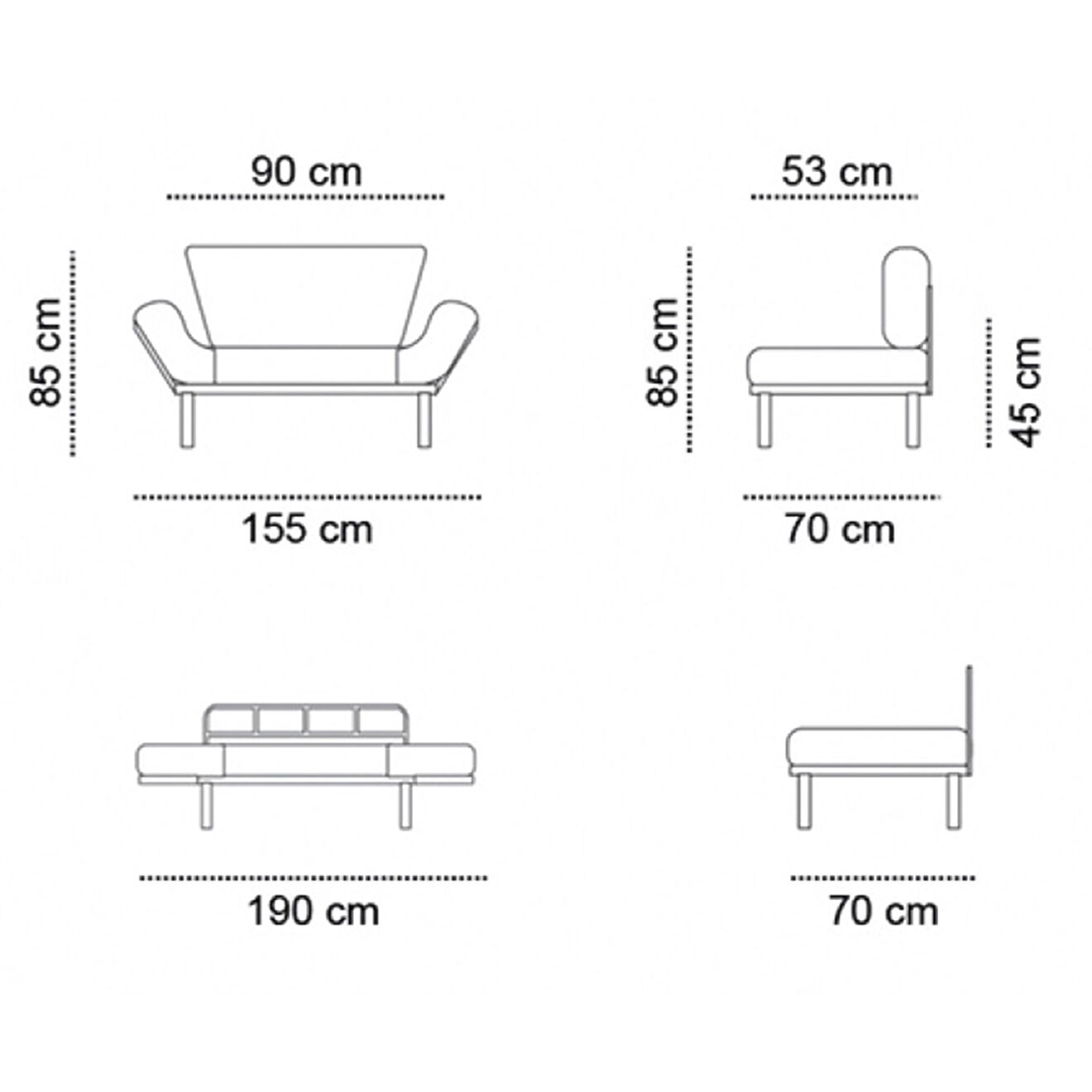 Atelier del Sofa Canapé 2 places convertible Nitta gris - 155x85x73 cm