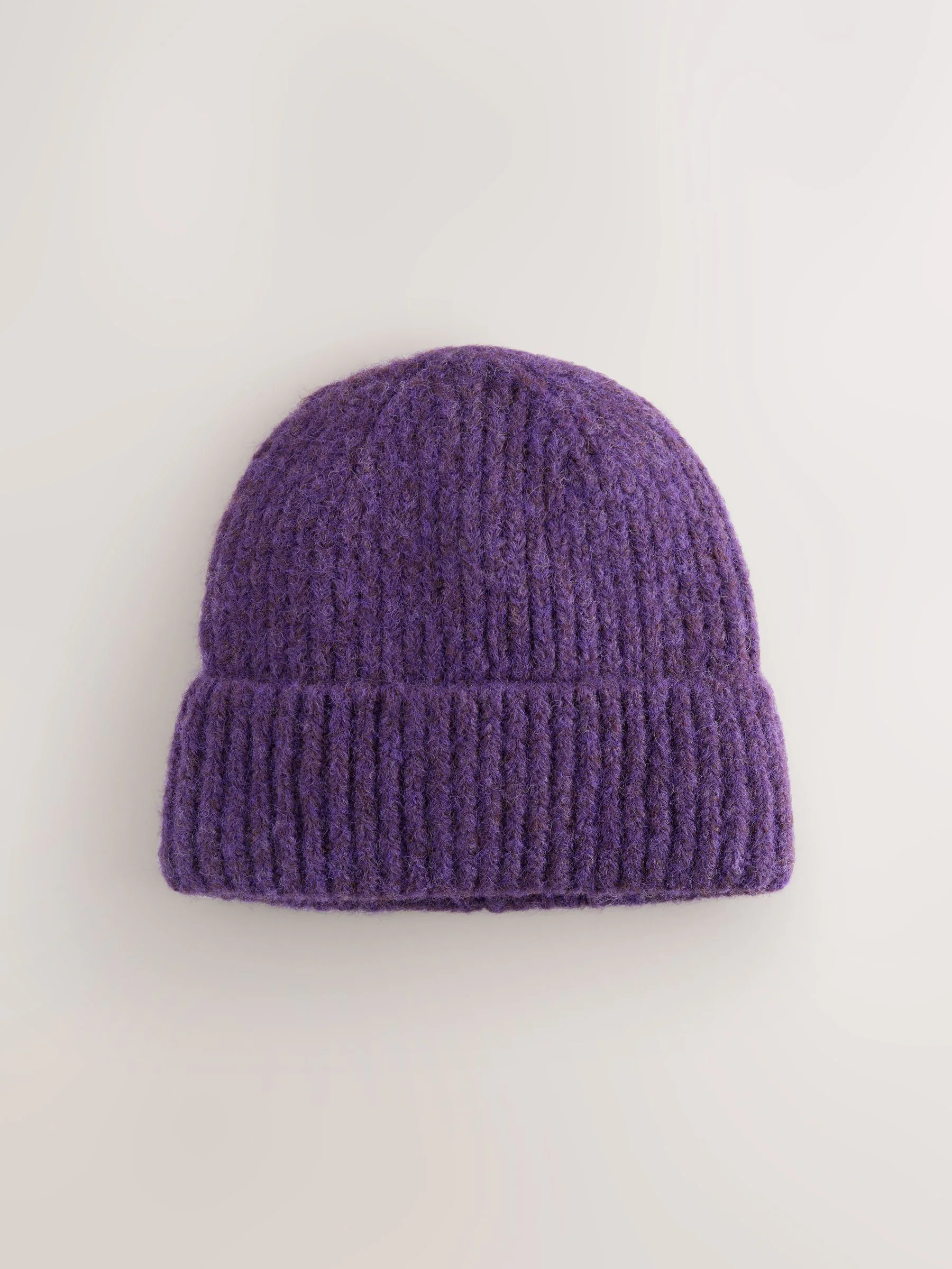 Paars - Geribbelde beanie-muts met wol