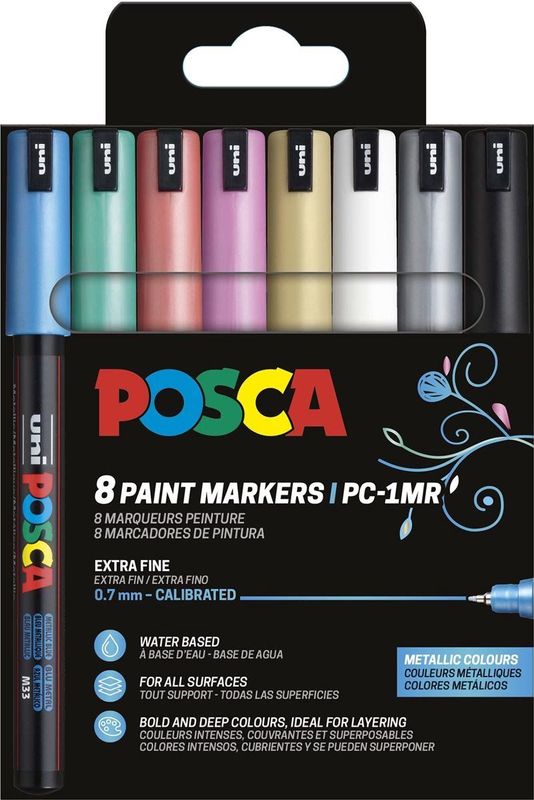 Posca - Marker UNI PC-1MR - Verfstiften - Metallic - 8 Stuks