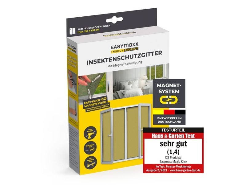 EASYmaxx Fliegengitter Magic Click 1.5 x 1.3 m Fenster-Moskitonetz