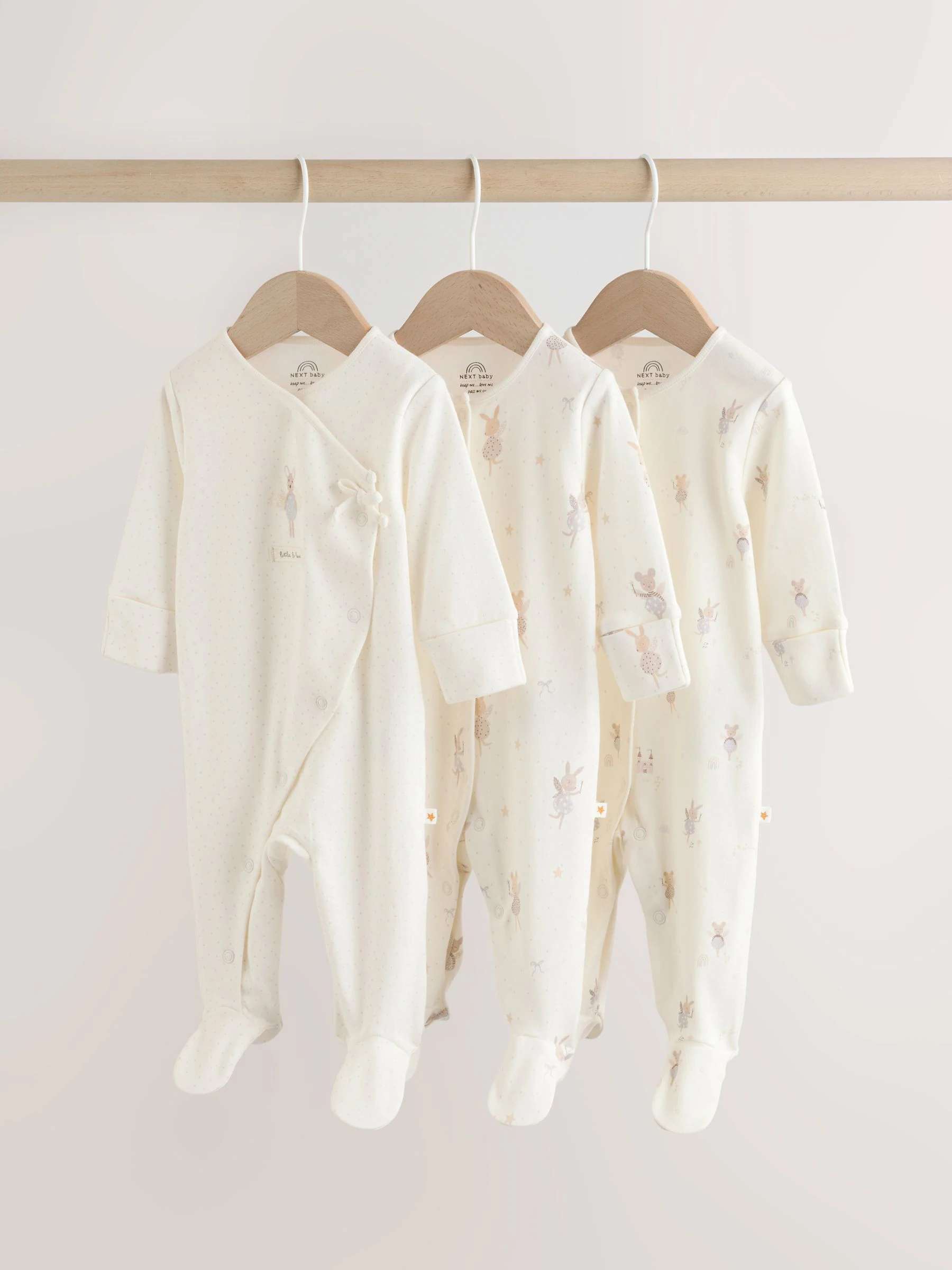 Ecru Fairy Mouse - Set van 3 babypyjama's (0-2jr)