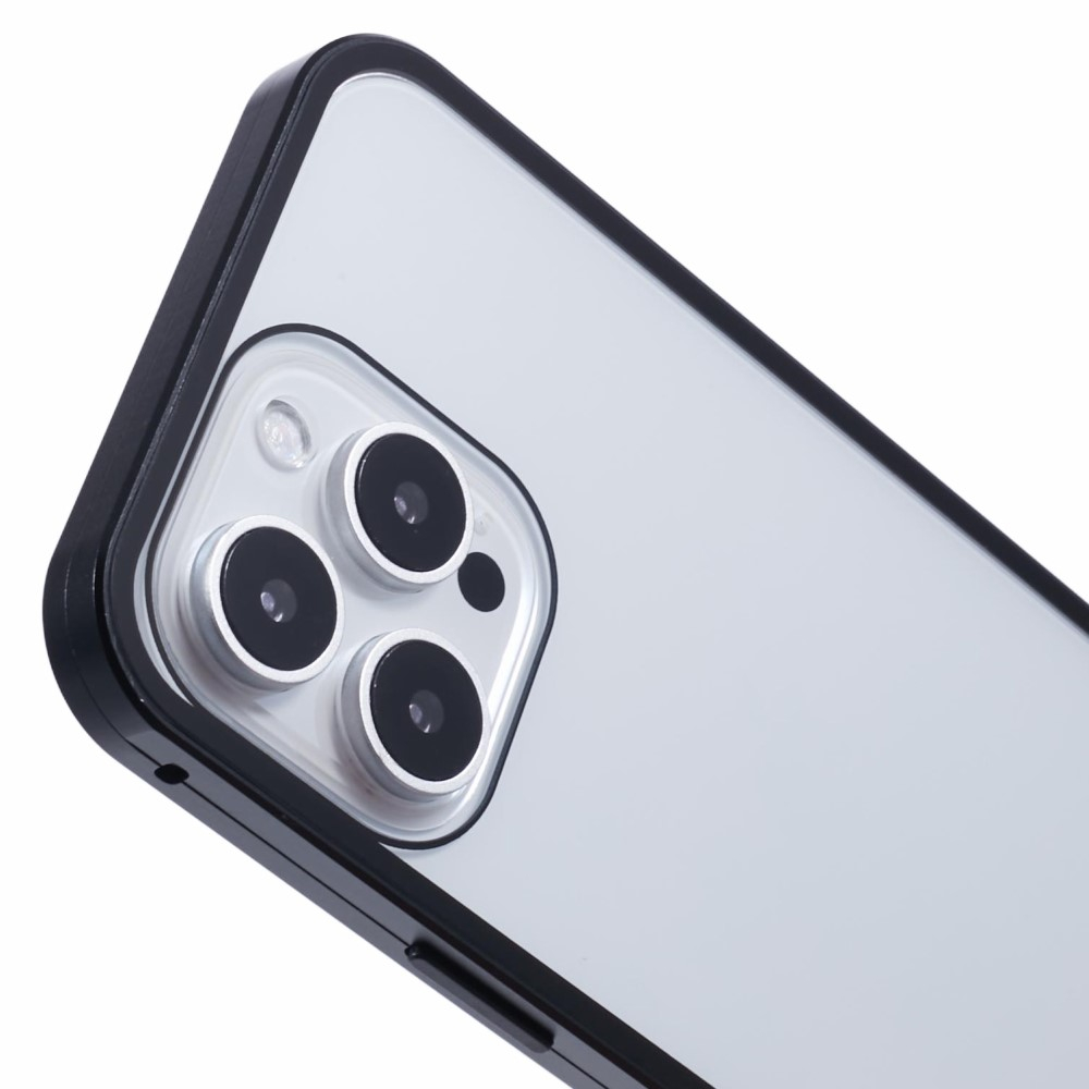 iPhone 16 Pro Magnetische Alu Schutzhülle mit Panzer Glas Backcover   Displayschutz (Magnet-Technologie) - Schwarz