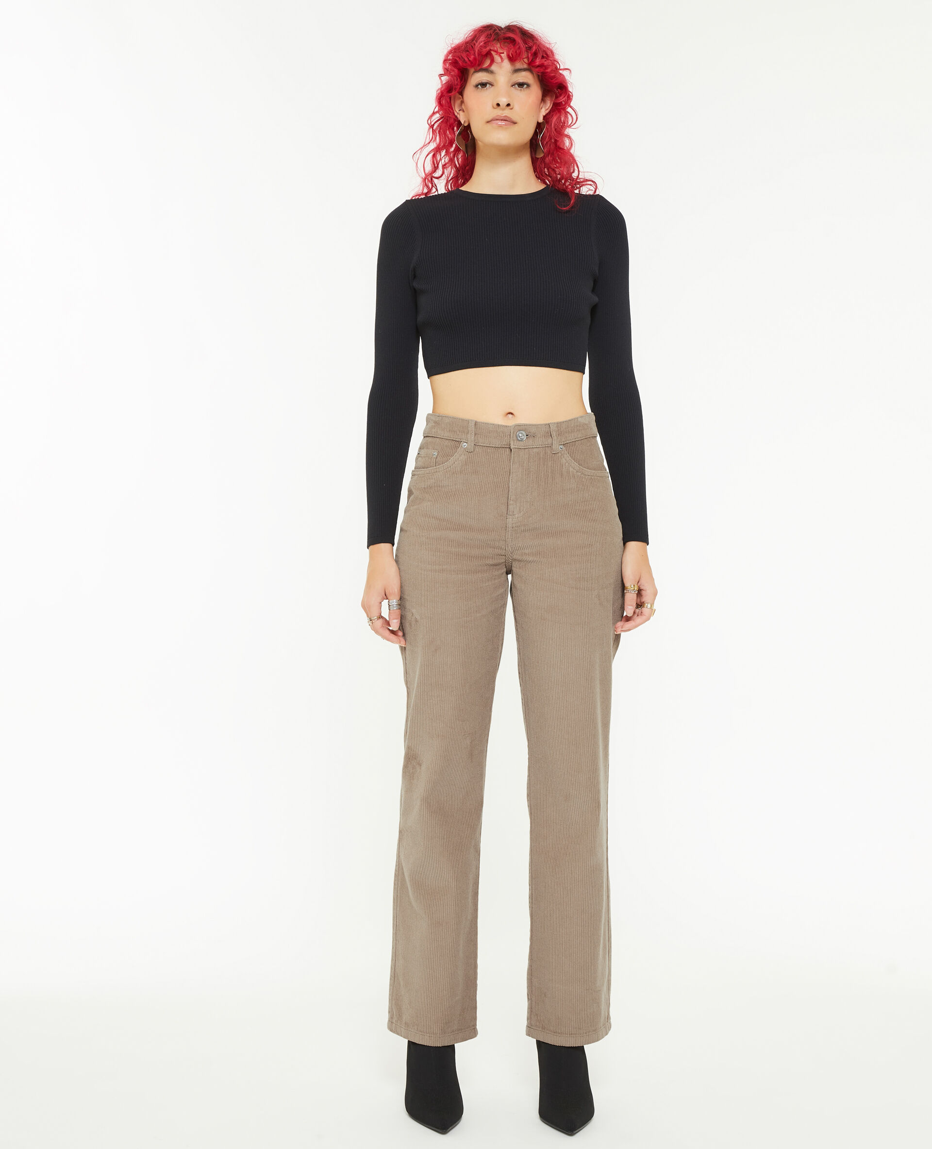 Pantalon droit en velours - Taupe