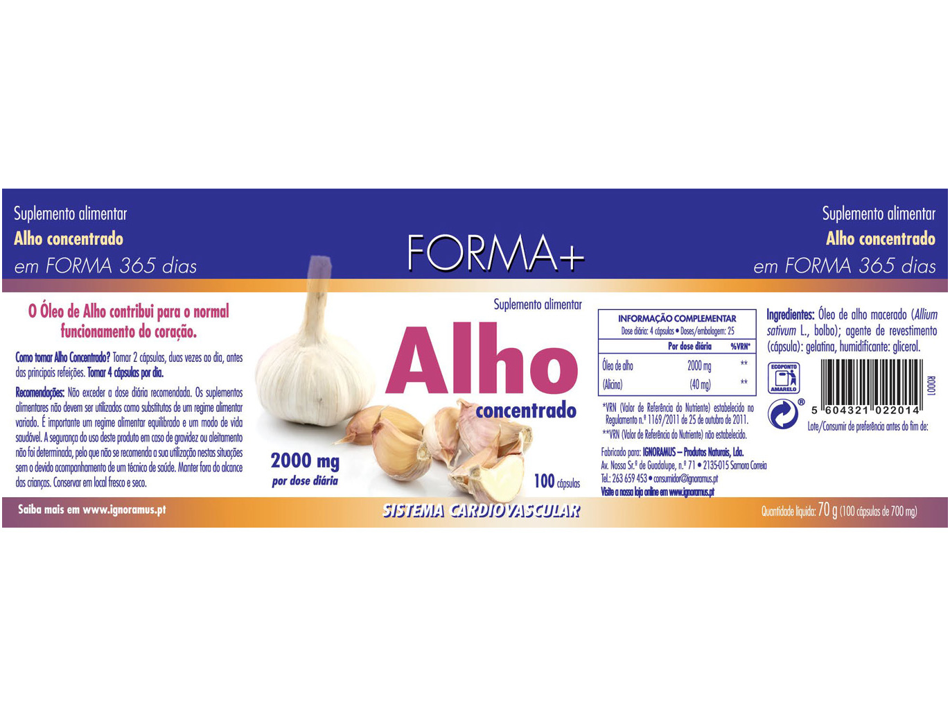 SUPLEMENTO FORMA  ALHO CONCENTRADO 100 CAPS