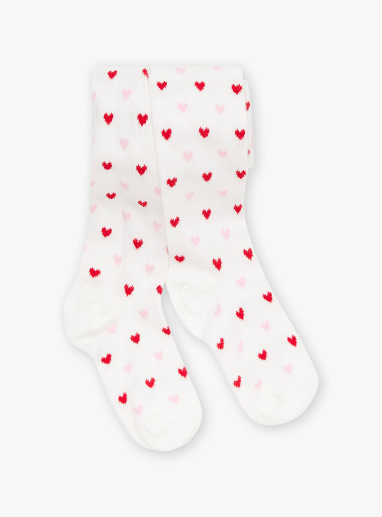 Collants écrus jacquard à imprimé coeurs