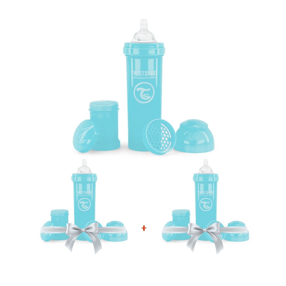 Biberon anti-colique 330 ml - Bleu Pastel - Ecru