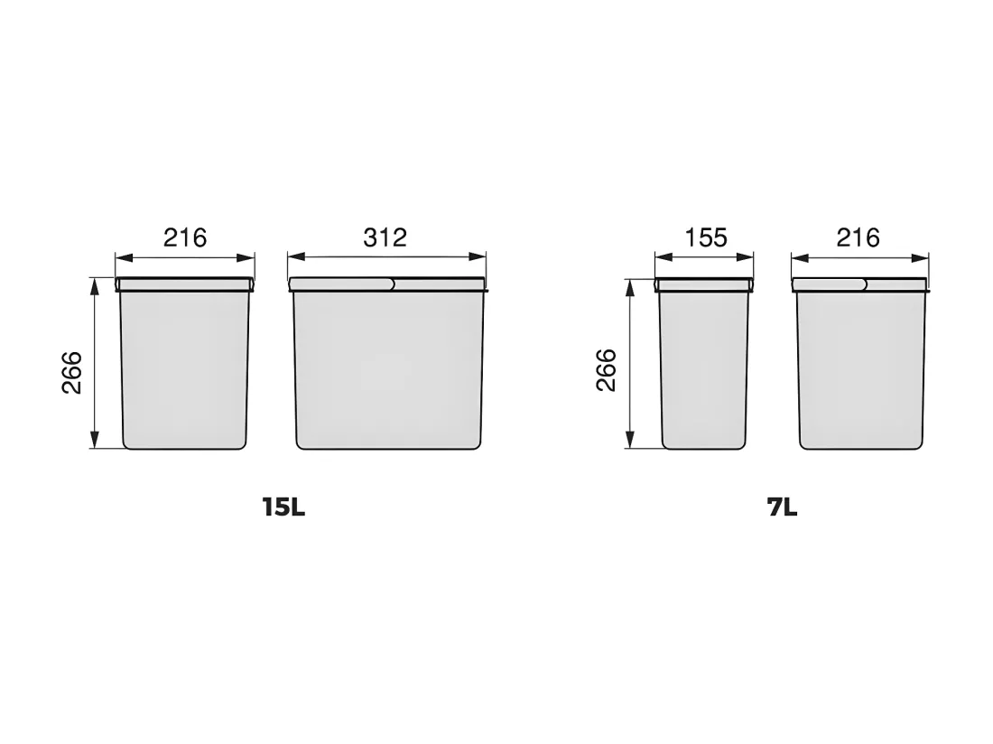 Bacs de tri pour tiroir de cuisine Recycle 2 bacs de 15 litres et 2 bacs de 7 litres