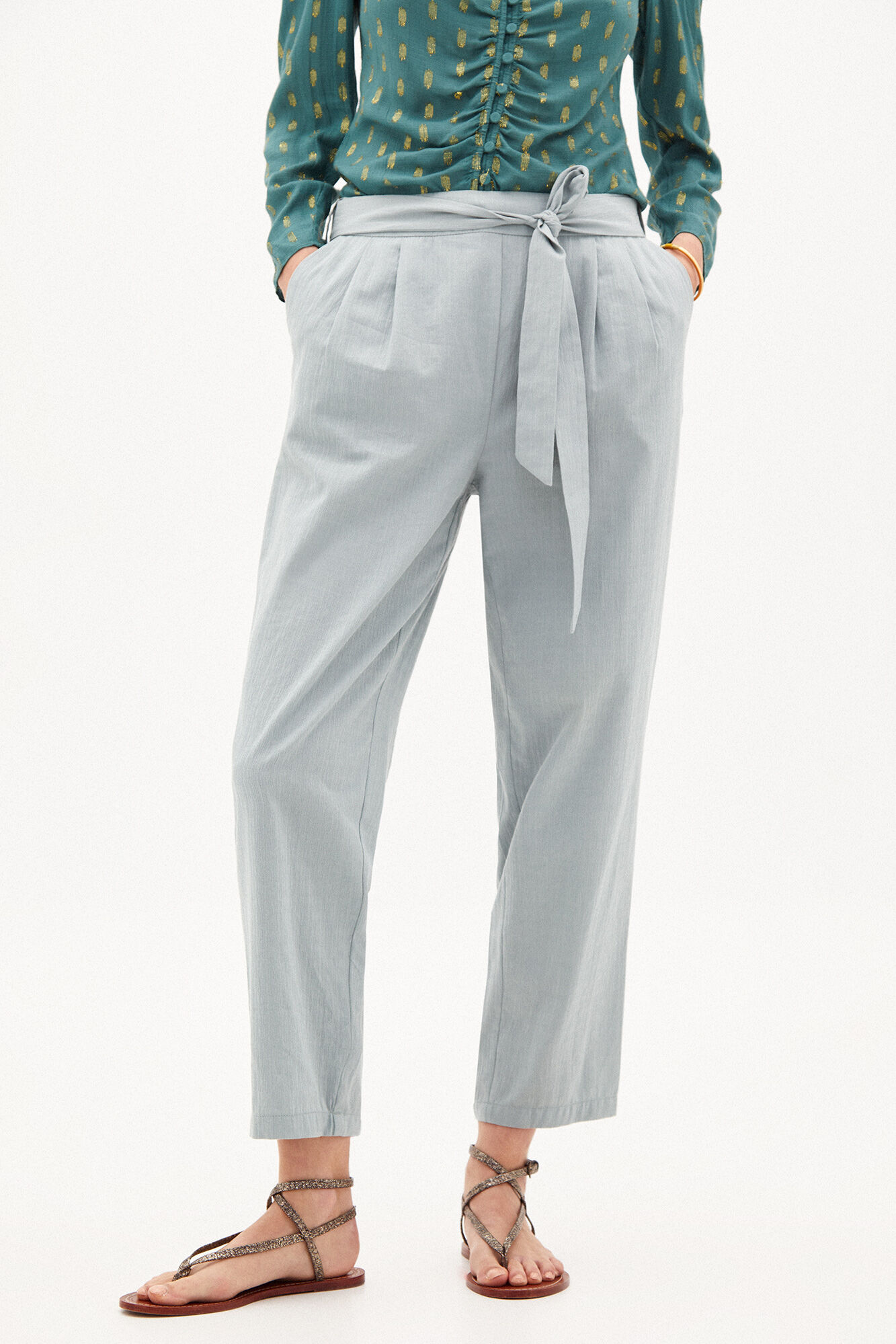 Calça Lea de algodão com cinto - Verde