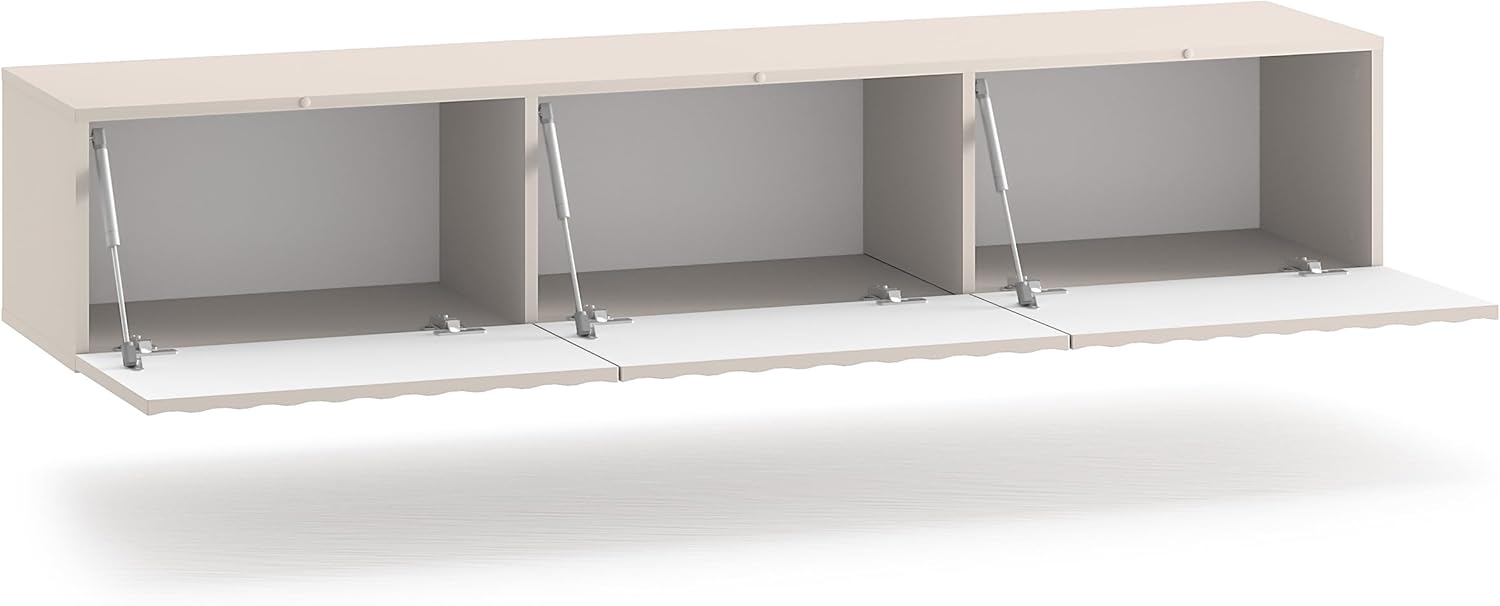 Selsey TV Schrank Lowboard Board Sideboard Fernsehtisch Fernsehschrank 170 cm Mit Gerillten Fronten Soft Close Hängend Hellbeige Derriva