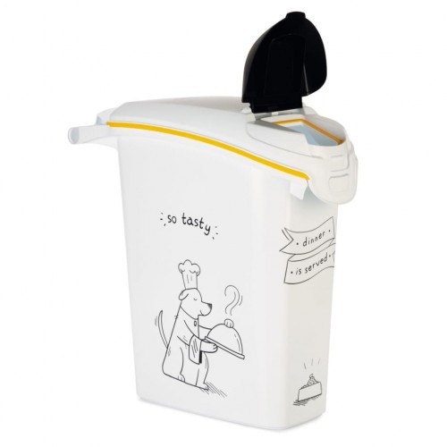 Recipiente para armazenar alimentos com alça e design branco.