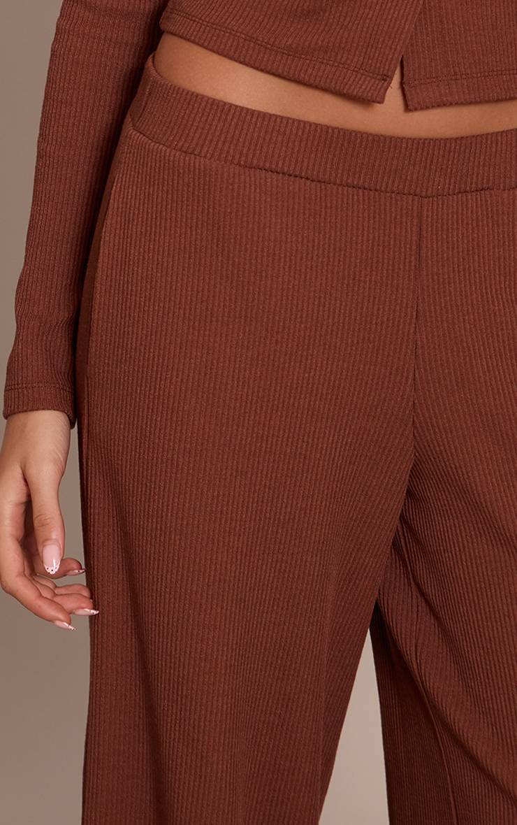 Chocolat Pantalon Droit Taille Basse À Cordon De Serrage Côtelé