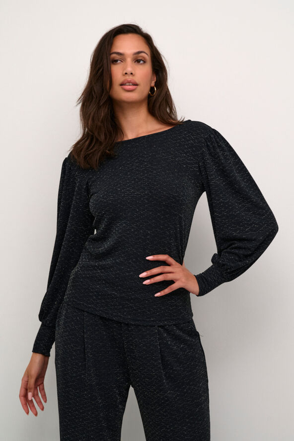 Kaffe KAellie LS Jersey Blouse Black_silver glitter