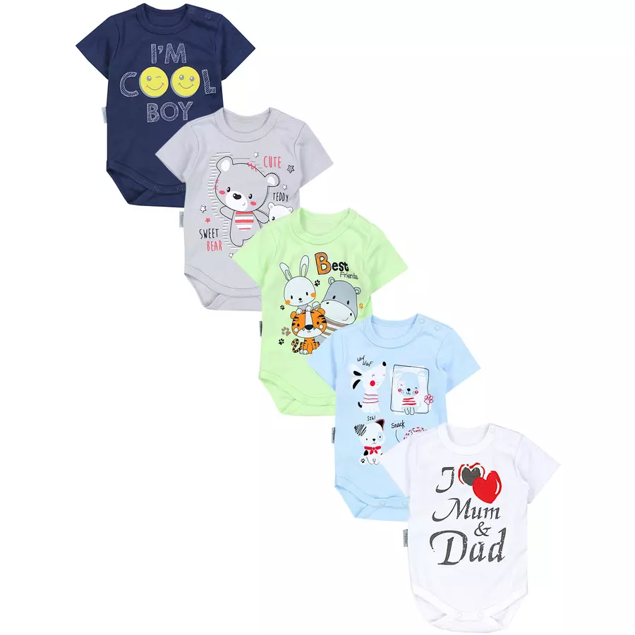 TupTam Baby Kurzarm Body mit Aufdruck Spruch 5er Pack blaugrün