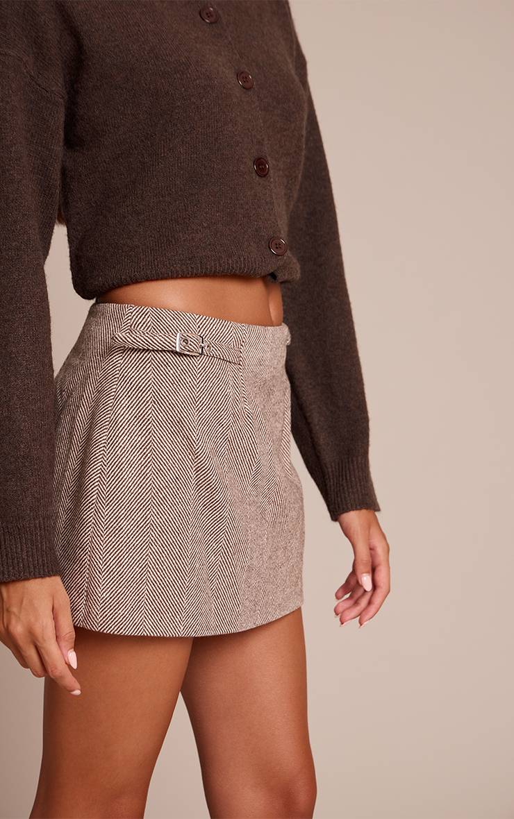 Marron Jupe Ceinturée À Chevrons