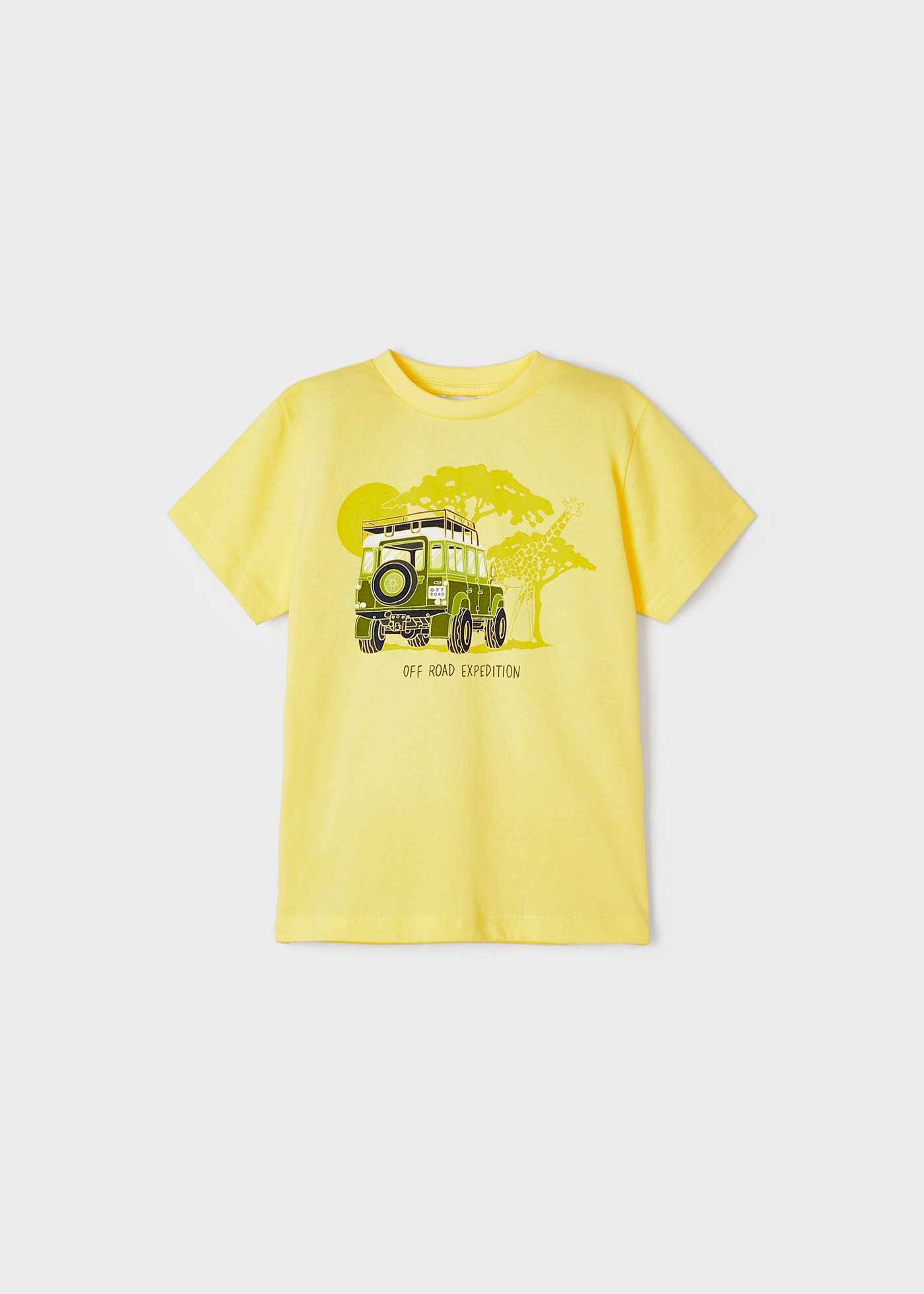Camiseta infantil masculina em algodão sustentável com estampa.