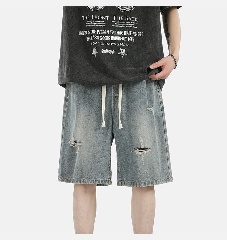 POSI - Denim shorts met trekkoord in de taille