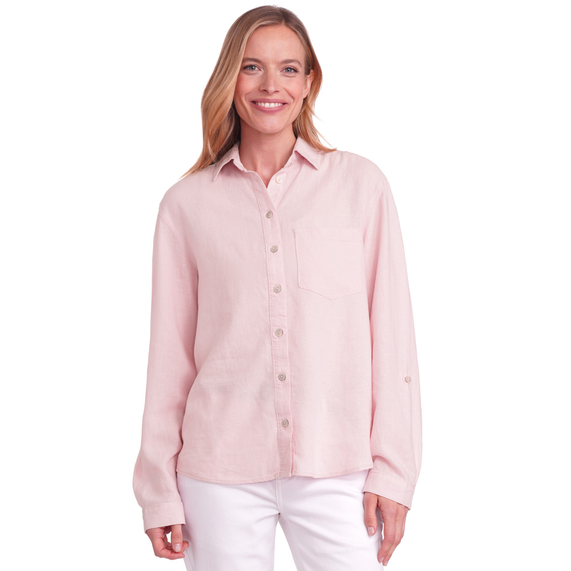 Gina Benotti Damen Leinen-Bluse mit Brusttasche rosa
