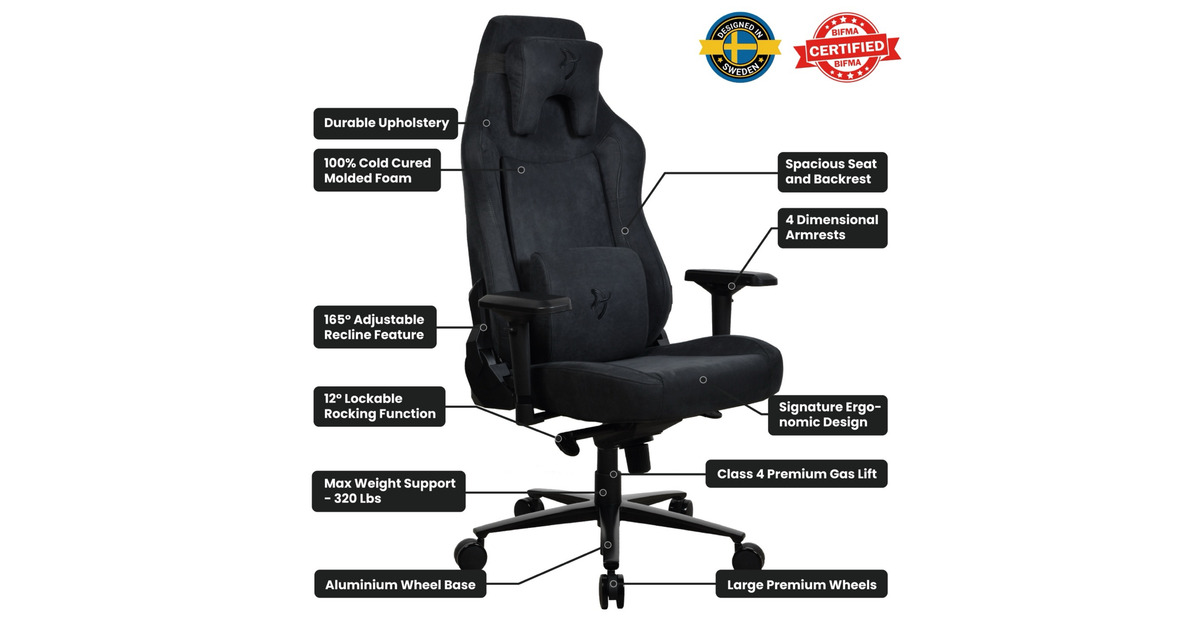 ArozziVernazza XL Supersoft - Pure Black gamestoel  (Zwart)