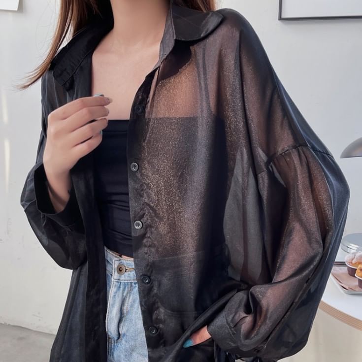 Superduper - Oversized overhemd van chiffon