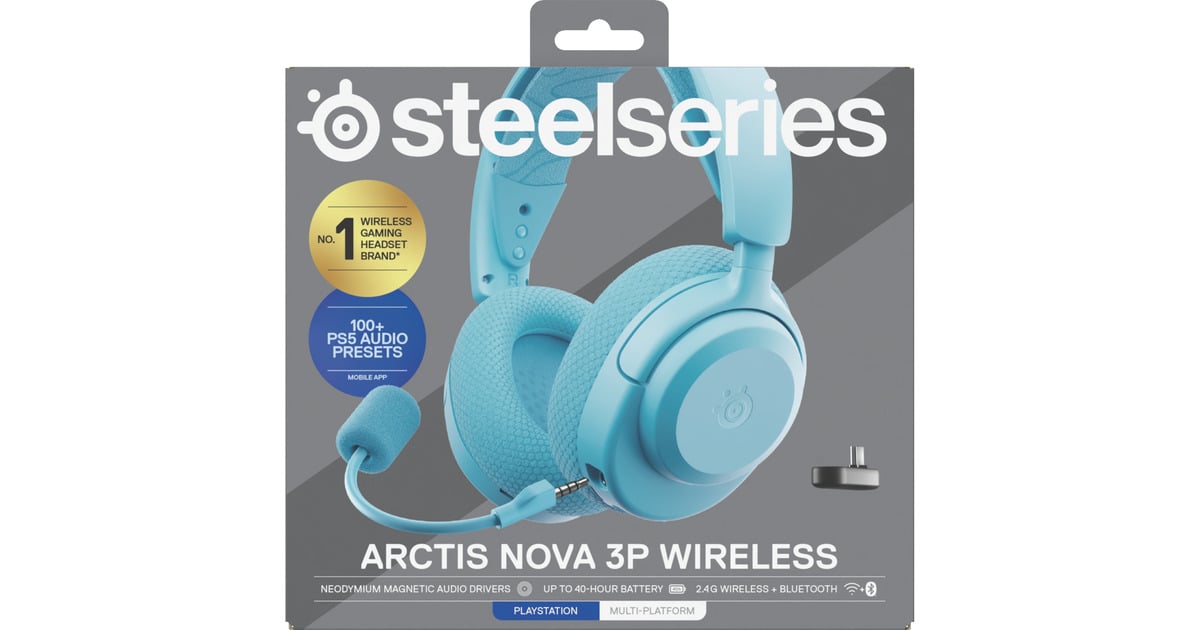 SteelSeriesArctis Nova 3P Wireless over-ear gaming headset  (Lichtblauw, 2.4 GHz / Bluetooth 5.3, Pc, PlayStation 5, PlayStation 4, Switch)