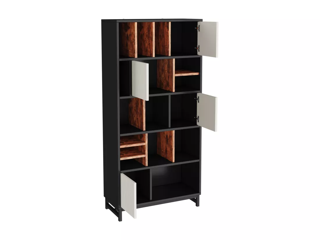 Vitrine haute、Bibliothèque à 5 niveaux - 19 compartiments - Blanc