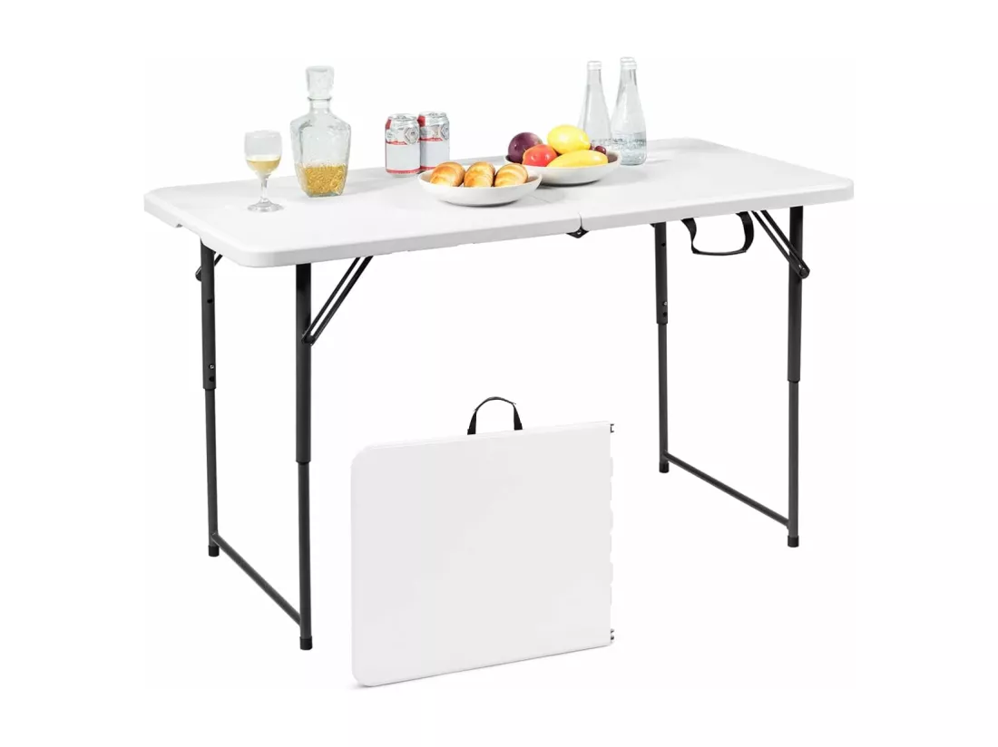 Table Pliante Jardin, Table de Pique-nique avec 3 Hauteurs Réglables, Table de Salle à Manger Portable pour Camping, Fête