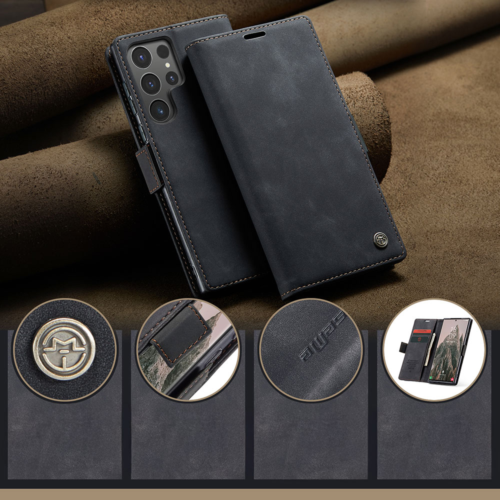 Samsung Galaxy S25 Ultra Leder Tasche Flip Wallet Etui mit Kartenfächern - Schwarz