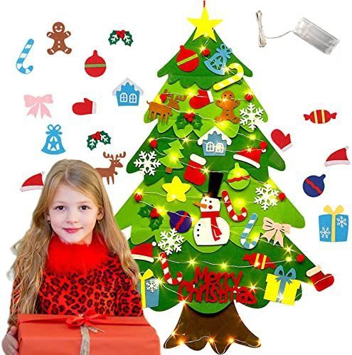ZTOONE - Vilt Kerstboom - 3ft - DIY Kerstdecoratie - Met 30 LED-verlichting en 32 Afneembare Ornamenten