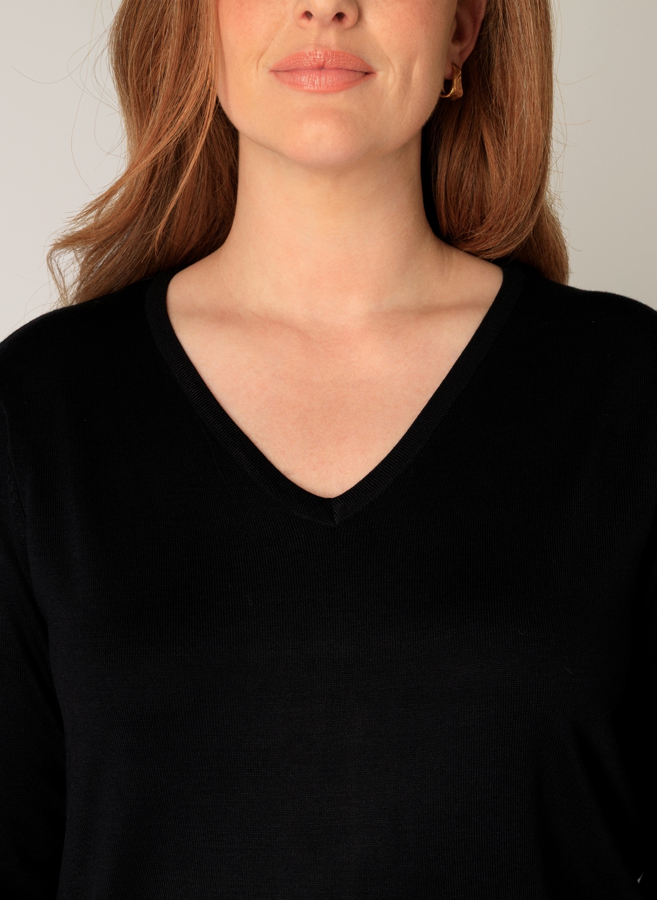 Base Level Curvy V-Ausschnitt-Pullover »BAS-ANINE-LONG«, Feinstrick-Qualität