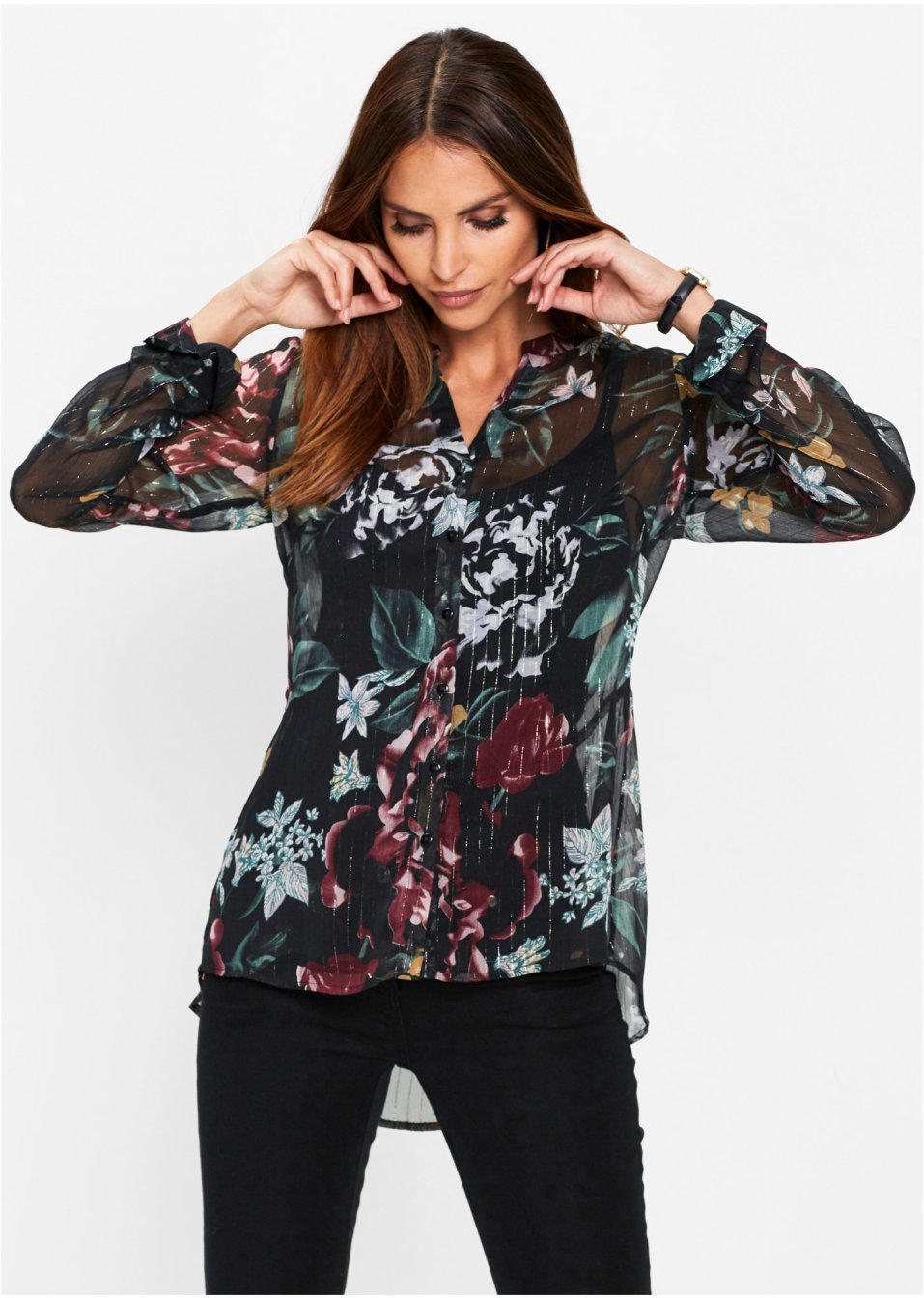 Chemisier en chiffon avec rayures tissées en Lurex