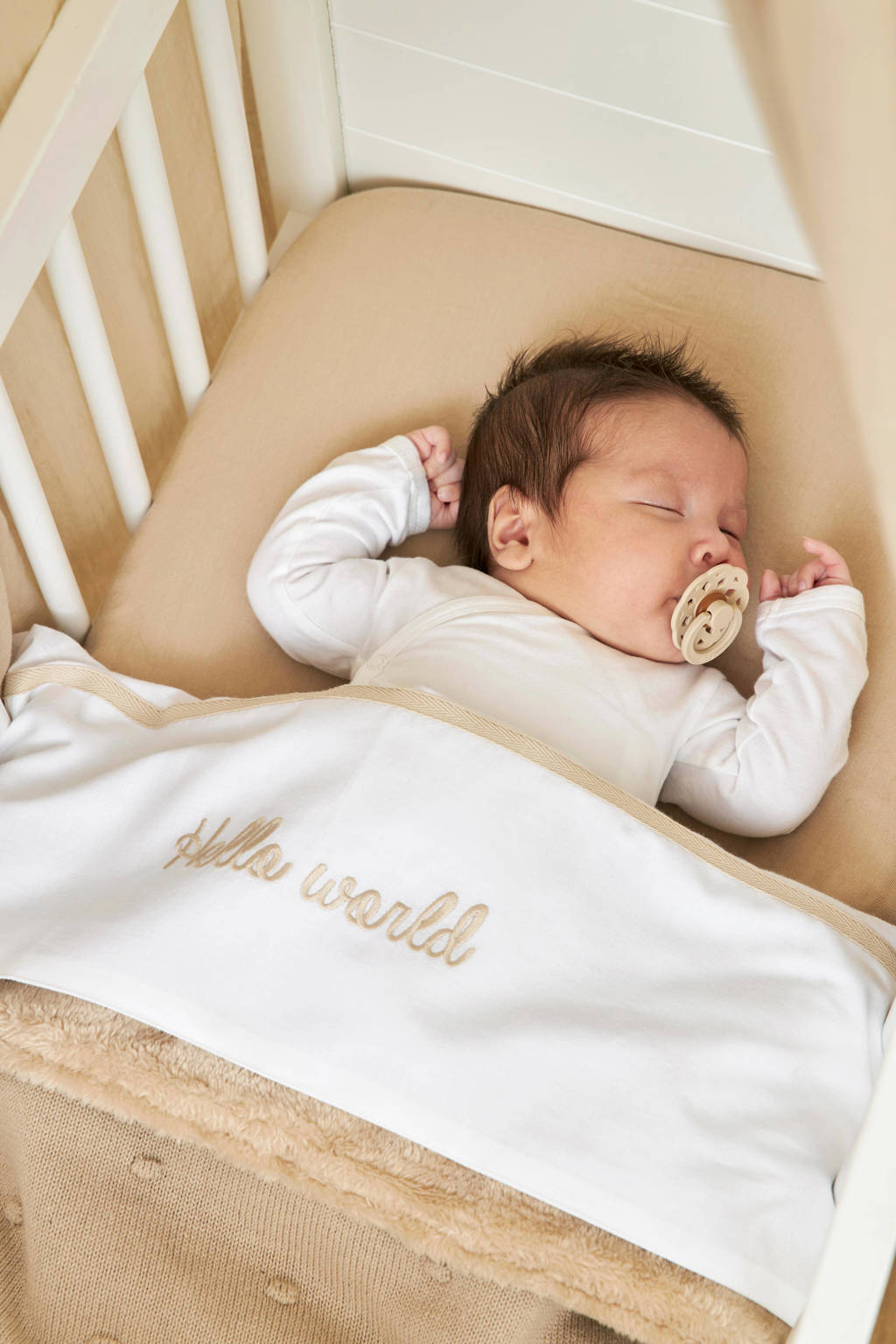 baby ledikantlaken Hello World 100x150 cm Sand
