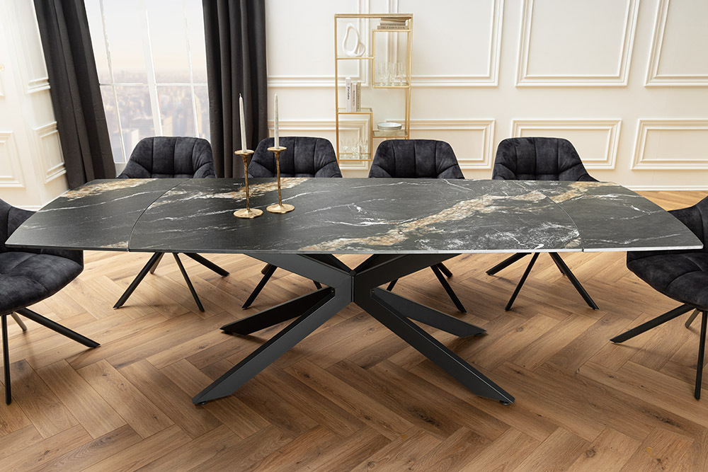 Ausziehbarer Esstisch COSMOS 160-240cm Aurora Oro schwarz gold sand Keramik Metallgestell
