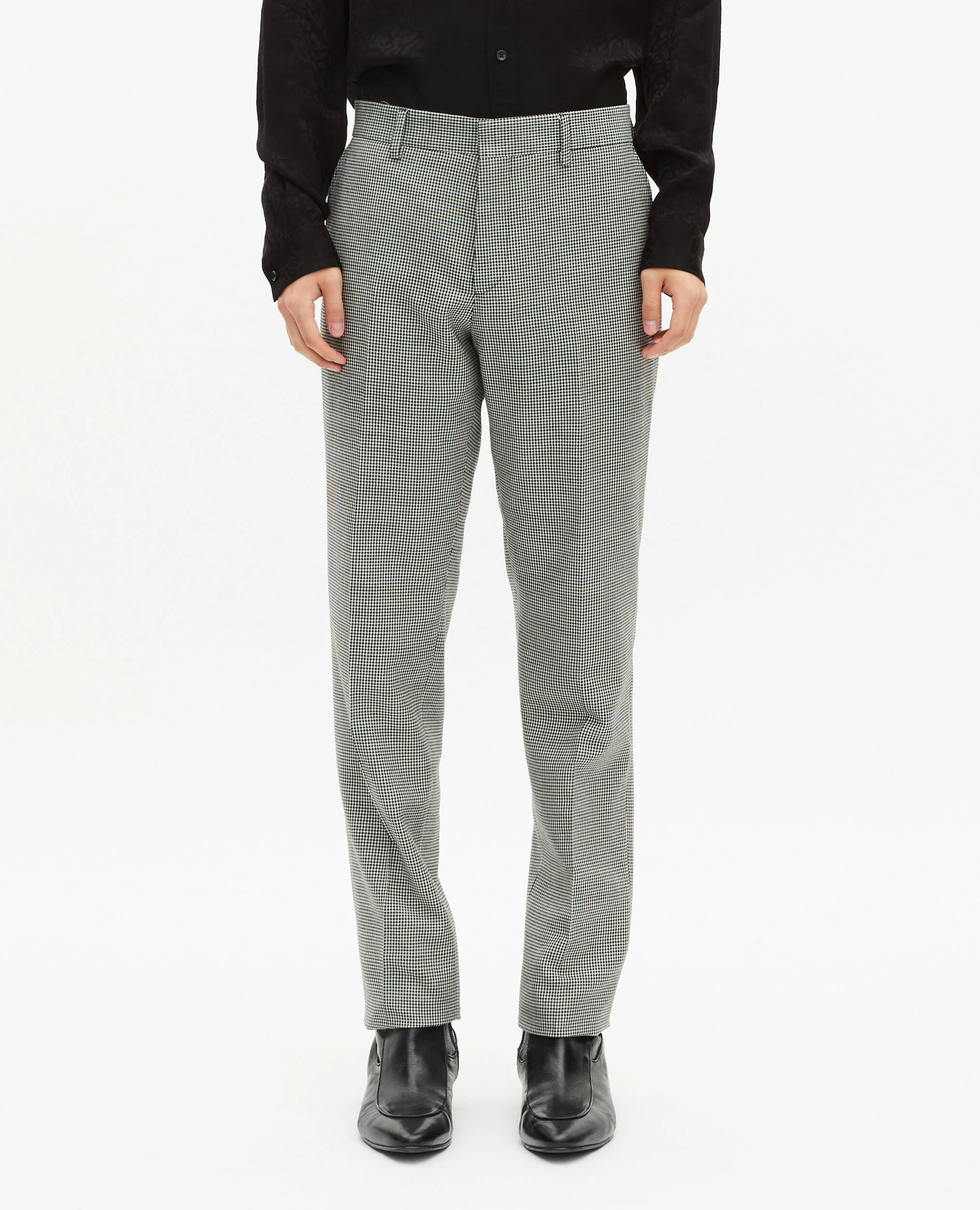 Pantalon de costume ajusté en pied de poule noir et blanc